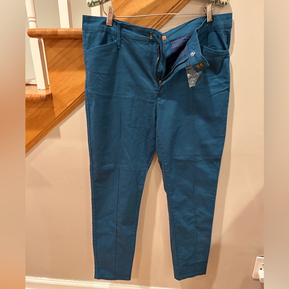 NWOT ModCloth Skinny Leg Pants Teal blue cotton woven & a synthetic size 18